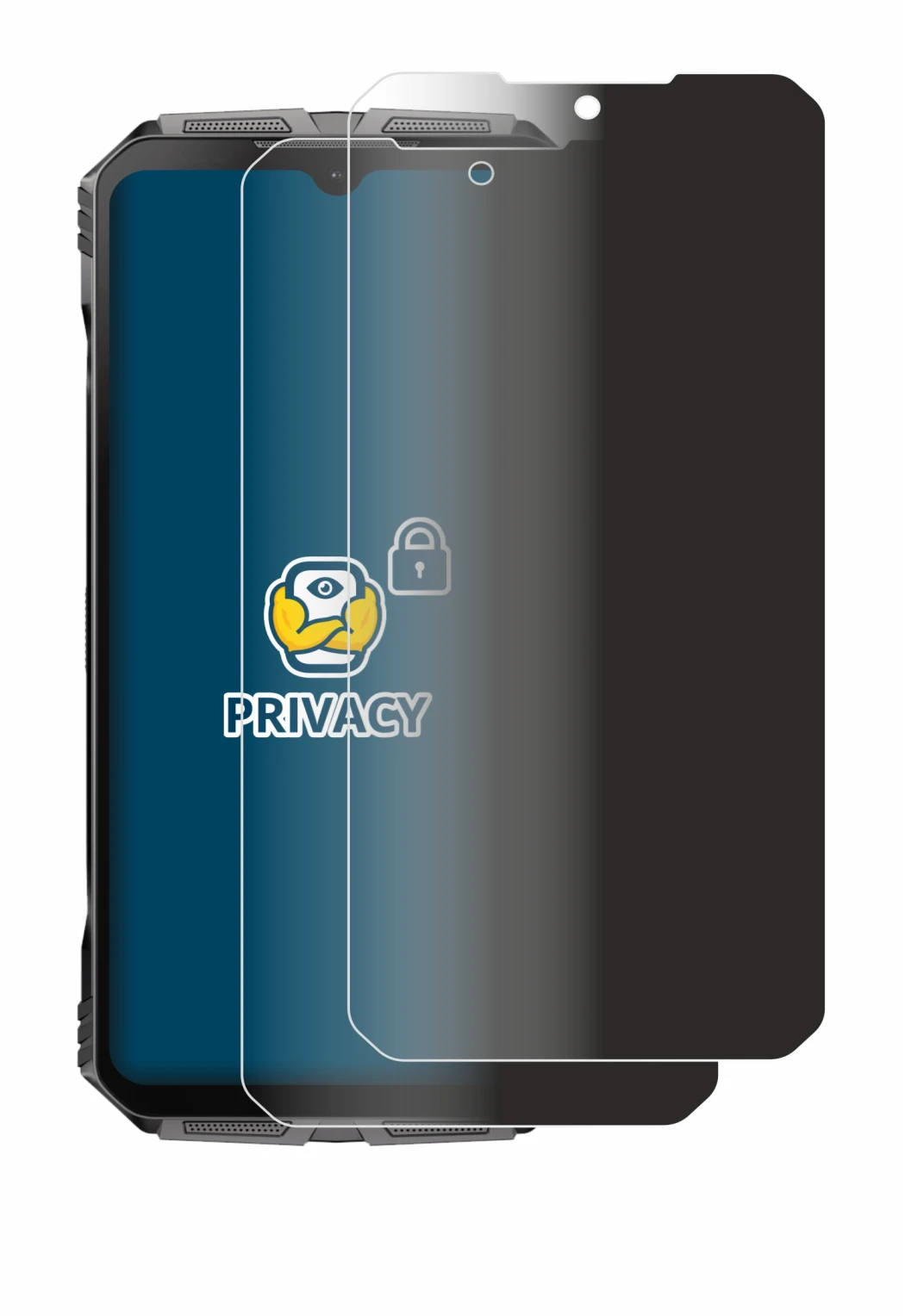Immagine del dispositivo Doogee S Cyber con un'ampia varietà di protezioni per lo schermo.