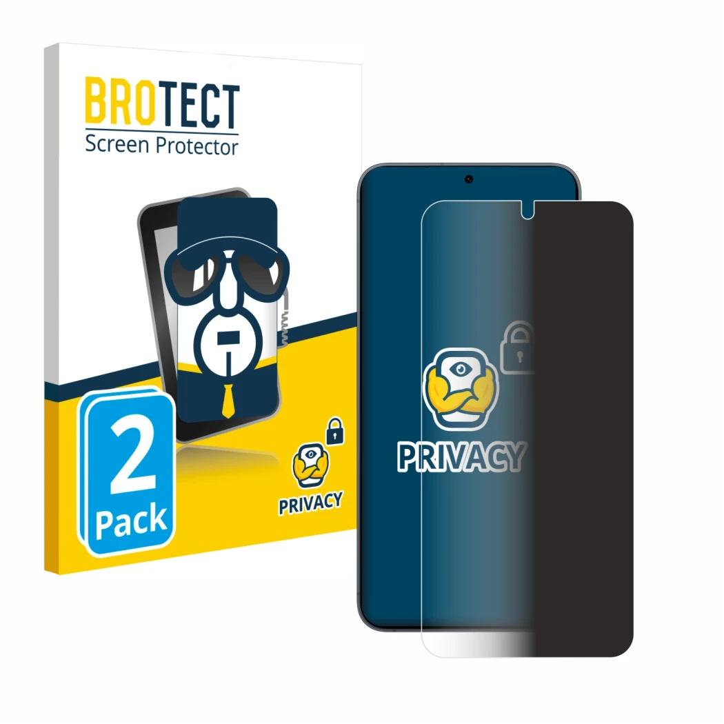Parte frontale di una confezione del prodotto con il logo del marchio BROTECT. Accanto è raffigurato il dispositivo Samsung Ga