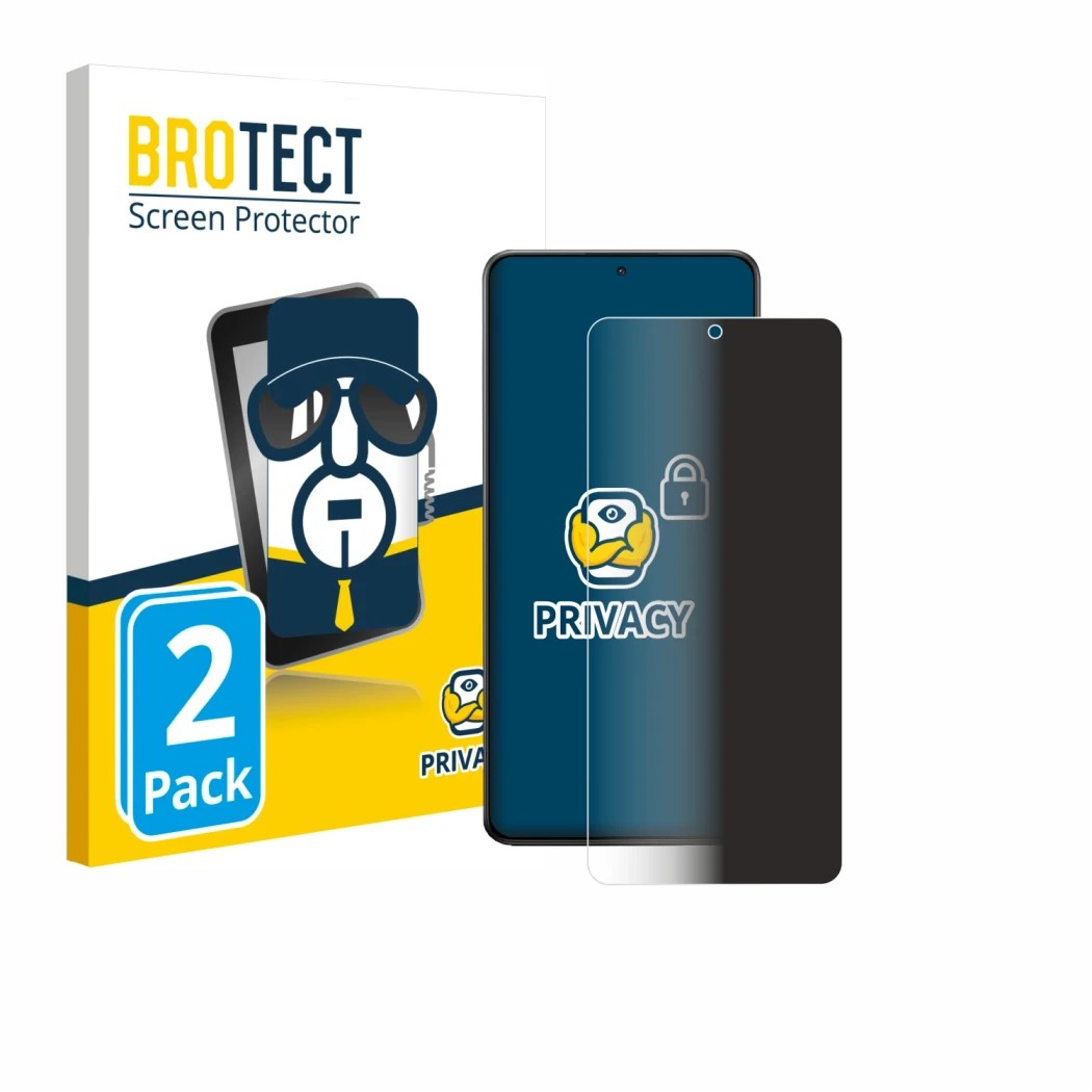 Parte frontale di una confezione del prodotto con il logo del marchio BROTECT. Accanto è raffigurato il dispositivo Xiaomi Poc