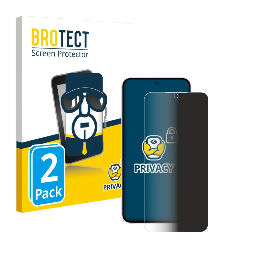 Parte frontale di una confezione del prodotto con il logo del marchio BROTECT. Accanto è raffigurato il dispositivo Samsung Ga