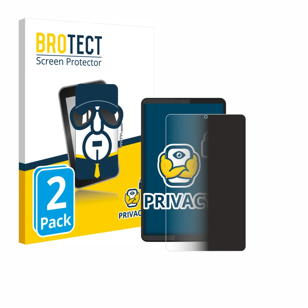 Parte frontale di una confezione del prodotto con il logo del marchio BROTECT. Accanto è raffigurato il dispositivo Lenovo Tab