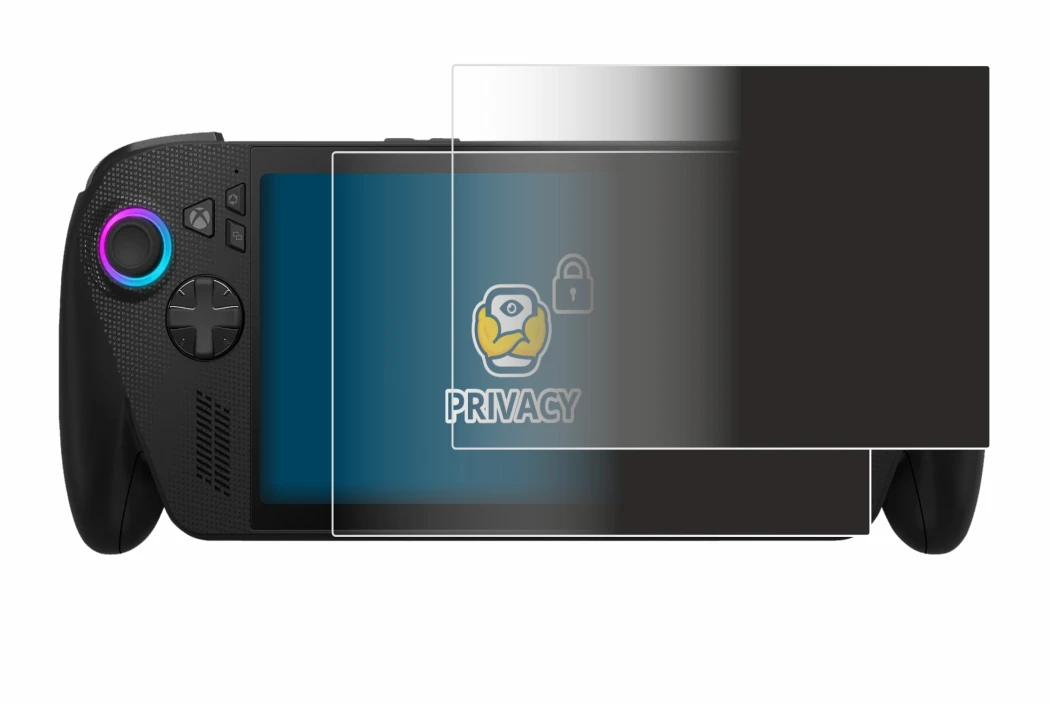 Immagine del dispositivo ASUS ROG Xbox Ally X con un'ampia varietà di protezioni per lo schermo.