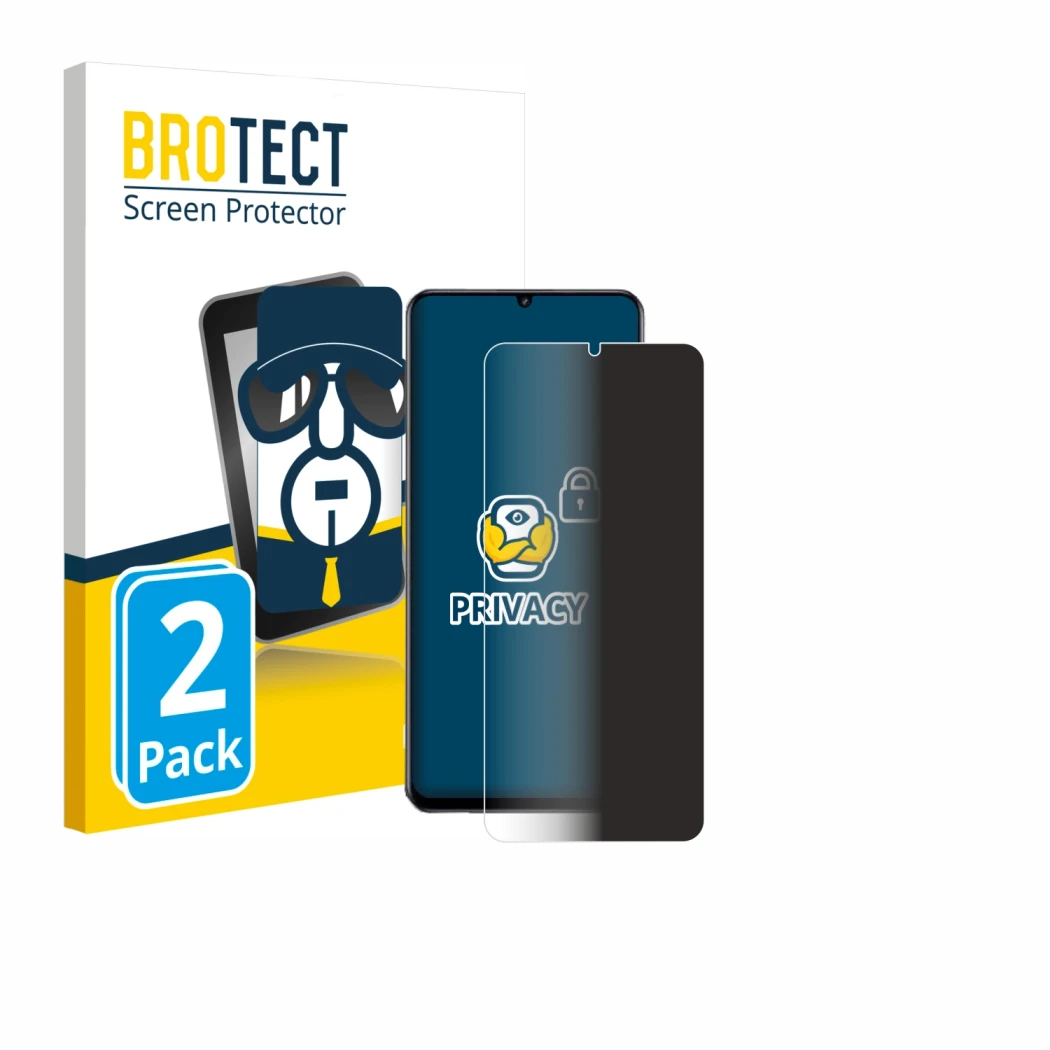 Parte frontale di una confezione del prodotto con il logo del marchio BROTECT. Accanto è raffigurato il dispositivo realme Not