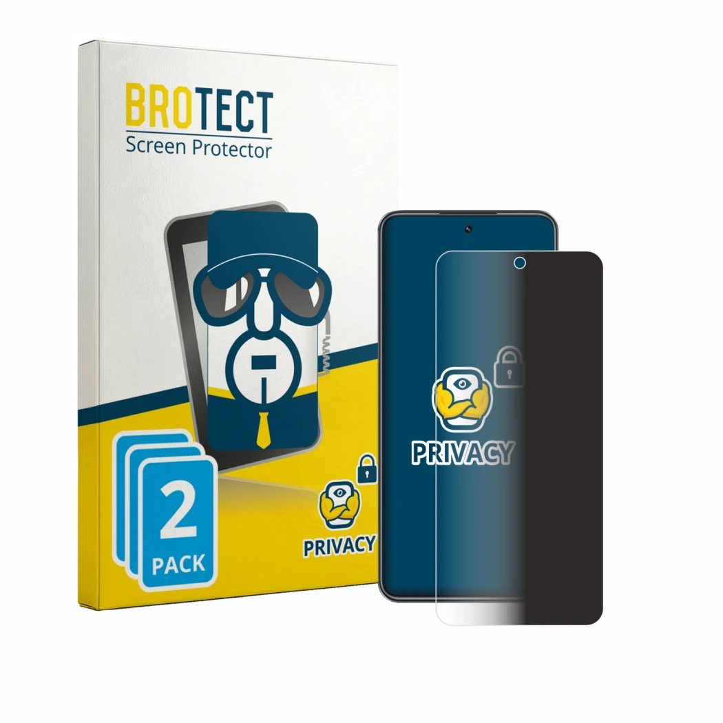 Parte frontale di una confezione del prodotto con il logo del marchio BROTECT. Accanto è raffigurato il dispositivo Realme C73