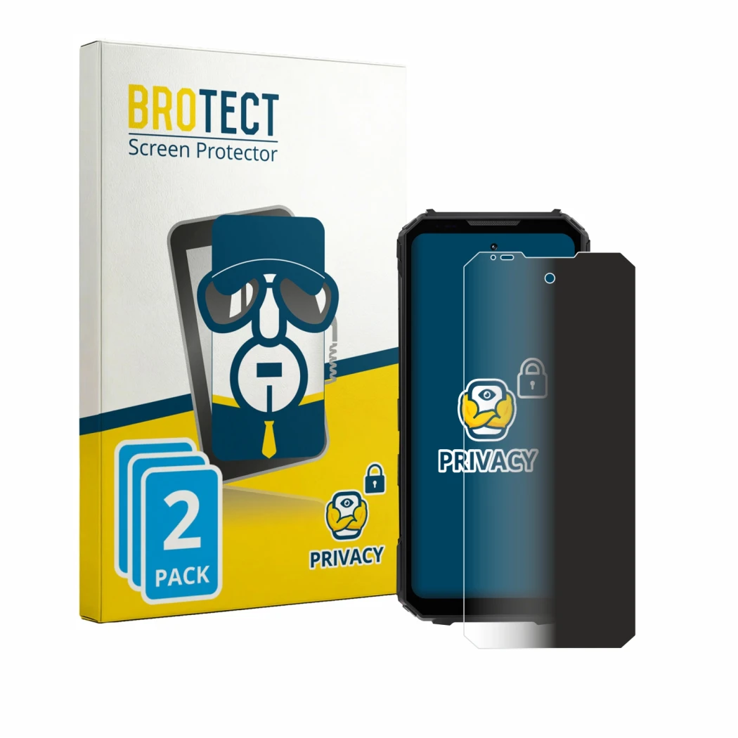 Parte frontale di una confezione del prodotto con il logo del marchio BROTECT. Accanto è raffigurato il dispositivo Doogee V M