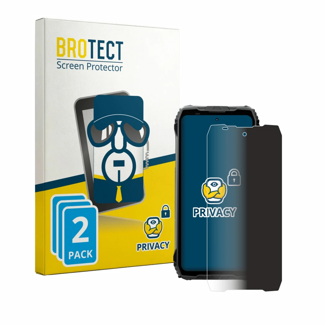 Parte frontale di una confezione del prodotto con il logo del marchio BROTECT. Accanto è raffigurato il dispositivo Blackview