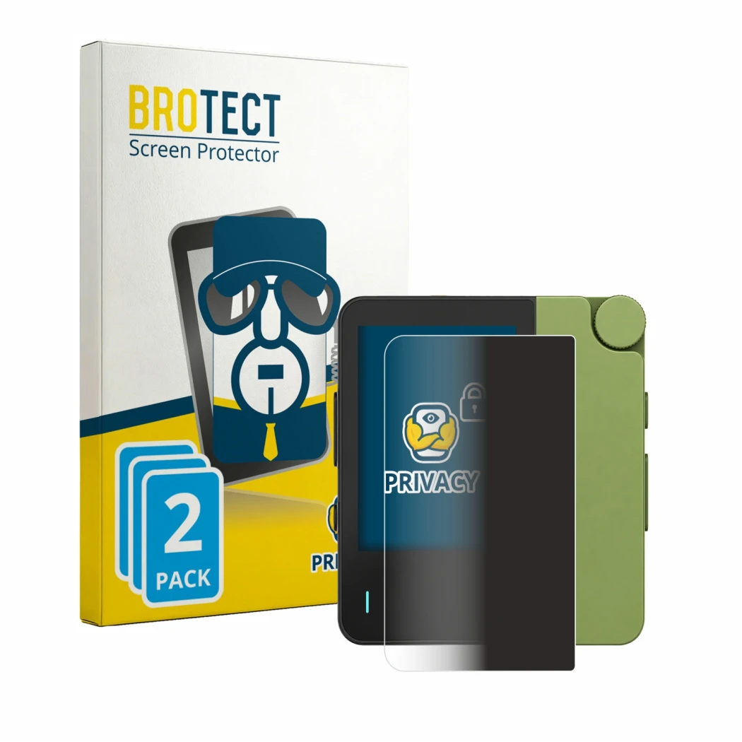 Parte frontale di una confezione del prodotto con il logo del marchio BROTECT. Accanto è raffigurato il dispositivo Hiby W4 co