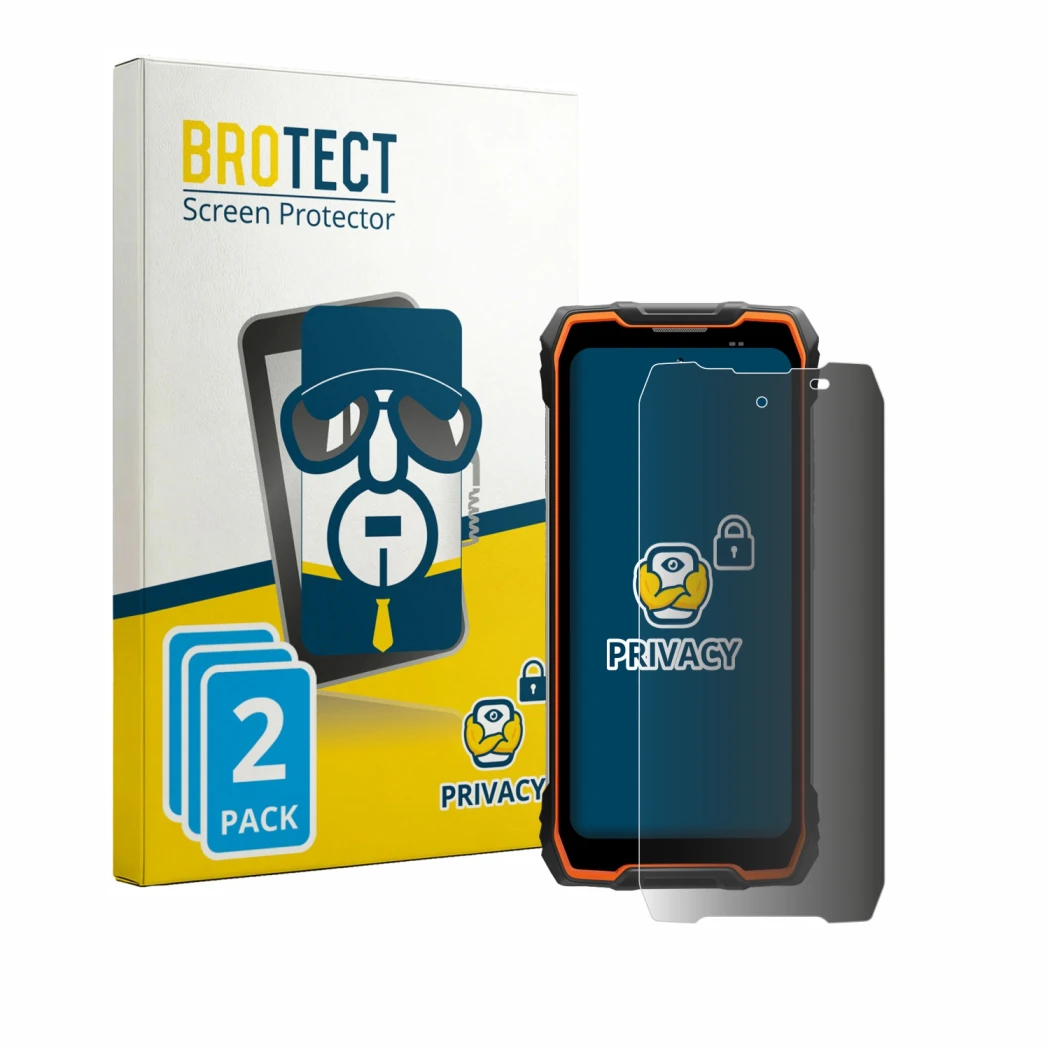 Parte frontale di una confezione del prodotto con il logo del marchio BROTECT. Accanto è raffigurato il dispositivo Blackview