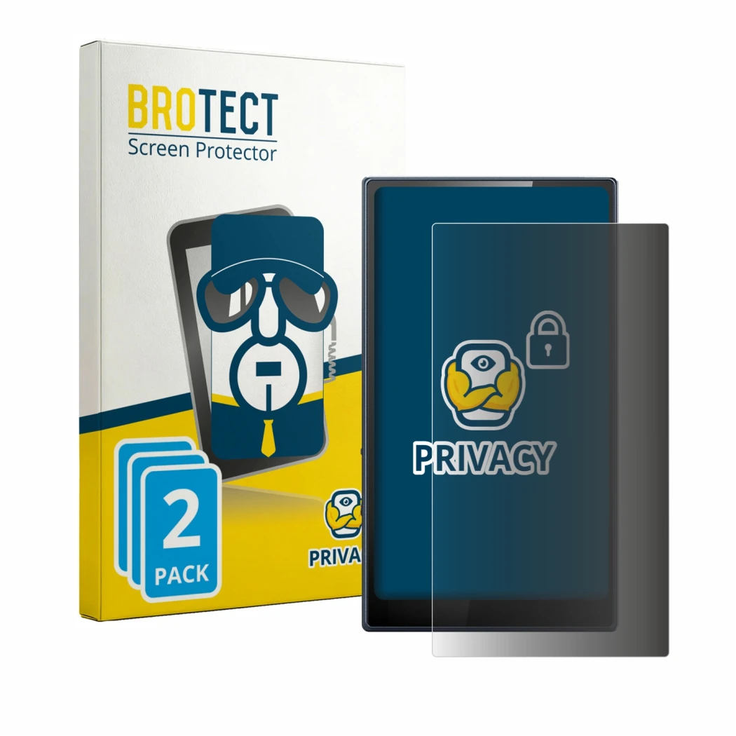 Parte frontale di una confezione del prodotto con il logo del marchio BROTECT. Accanto è raffigurato il dispositivo FiiO M21 c