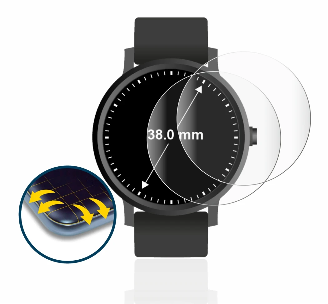 Immagine del dispositivo Orologi (Circolare, ø: 38 mm) con un'ampia varietà di protezioni per lo schermo.