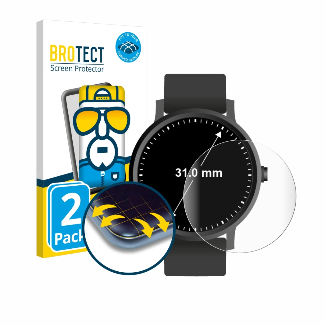 Parte frontale di una confezione del prodotto con il logo del marchio BROTECT. Accanto è raffigurato il dispositivo Orologi (c