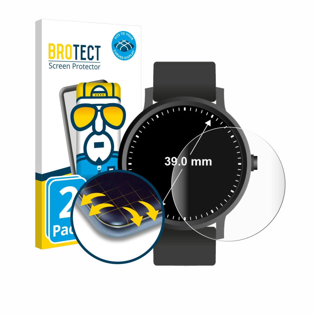 Parte frontale di una confezione del prodotto con il logo del marchio BROTECT. Accanto è raffigurato il dispositivo Orologi (C