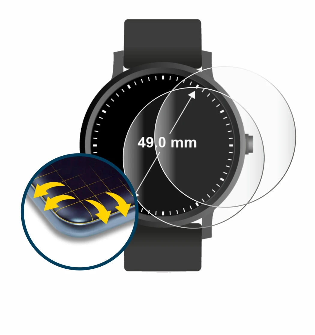 Immagine del dispositivo Orologi (Circolare, ø: 49 mm) con un'ampia varietà di protezioni per lo schermo.
