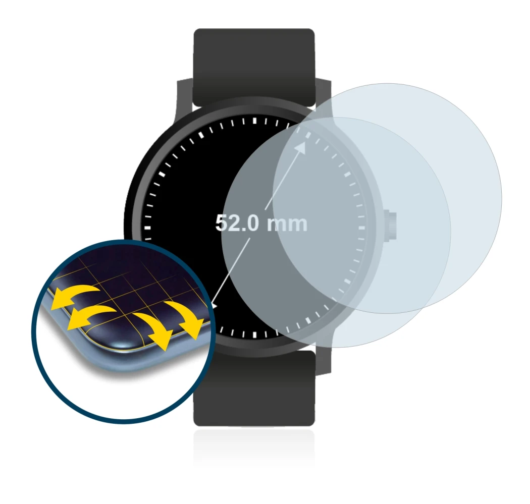 Immagine del dispositivo Orologi (Circolare, ø: 52 mm) con un'ampia varietà di protezioni per lo schermo.
