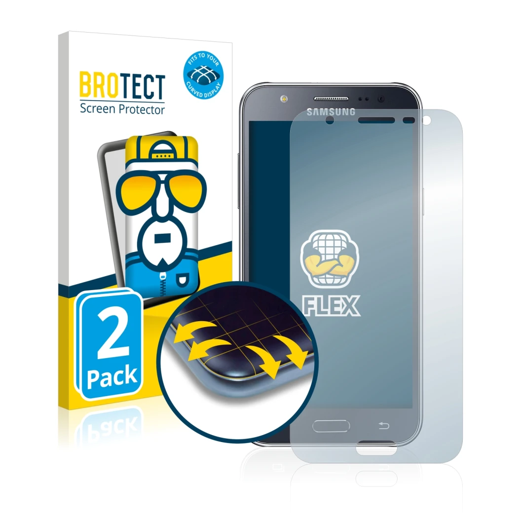 Parte frontale di una confezione del prodotto con il logo del marchio BROTECT. Accanto è raffigurato il dispositivo Samsung Ga