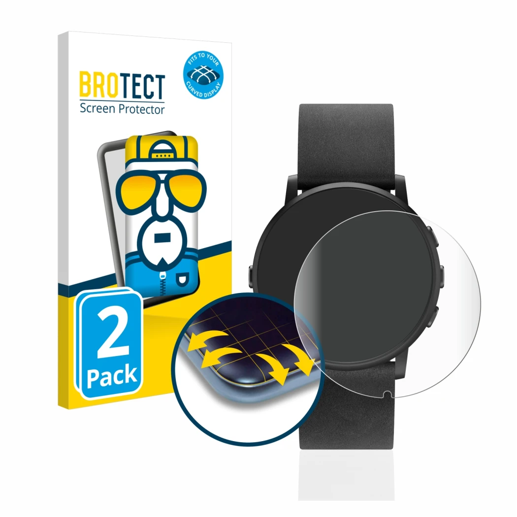 Parte frontale di una confezione del prodotto con il logo del marchio BROTECT. Accanto è raffigurato il dispositivo Pebble Tim