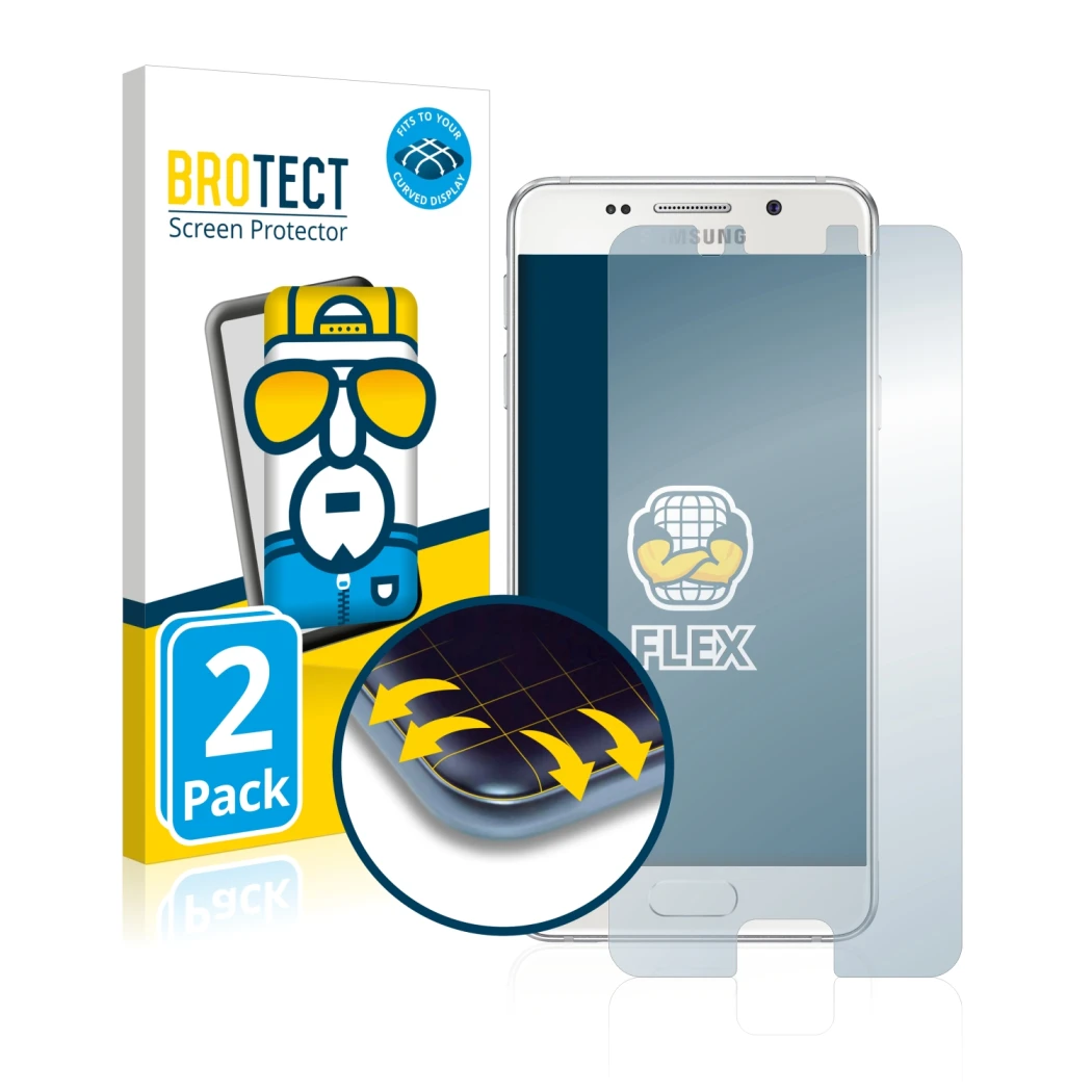 Parte frontale di una confezione del prodotto con il logo del marchio BROTECT. Accanto è raffigurato il dispositivo Samsung Ga