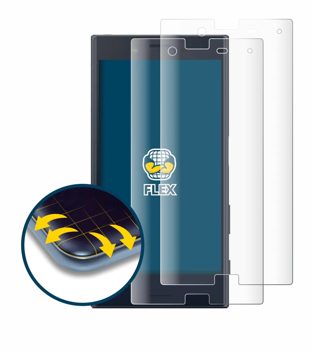 Immagine del dispositivo Sony Xperia X Compact con un'ampia varietà di protezioni per lo schermo.