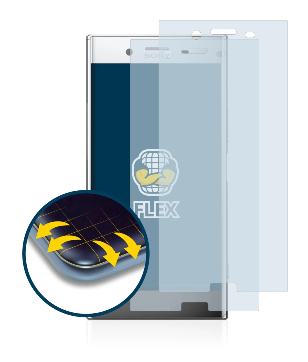 Immagine del dispositivo Sony Xperia XZ Premium con un'ampia varietà di protezioni per lo schermo.