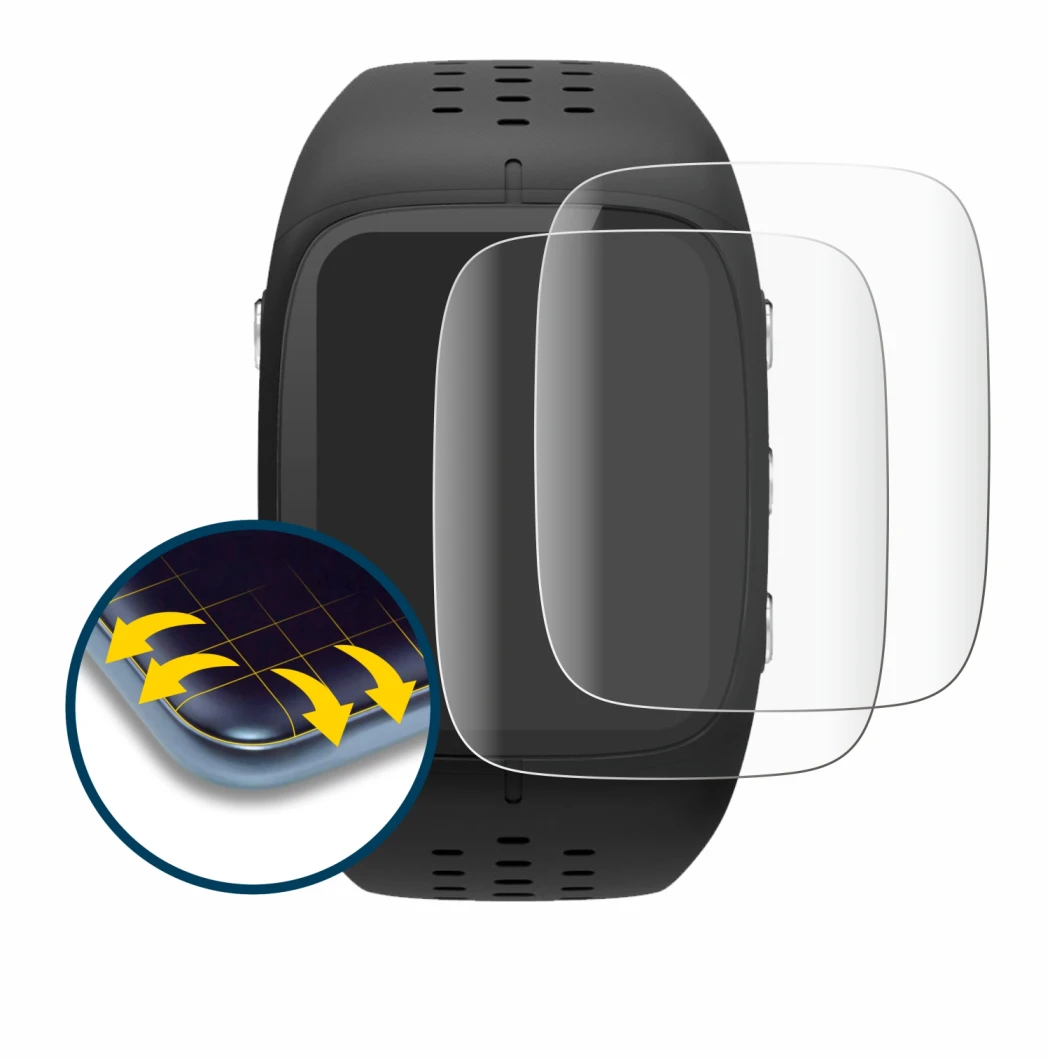 Immagine del dispositivo Polar M430 con un'ampia varietà di protezioni per lo schermo.