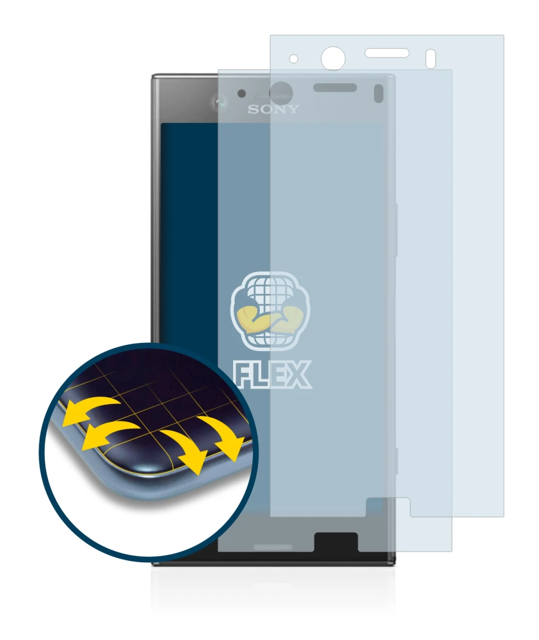 Immagine del dispositivo Sony Xperia XZ1 Compact con un'ampia varietà di protezioni per lo schermo.