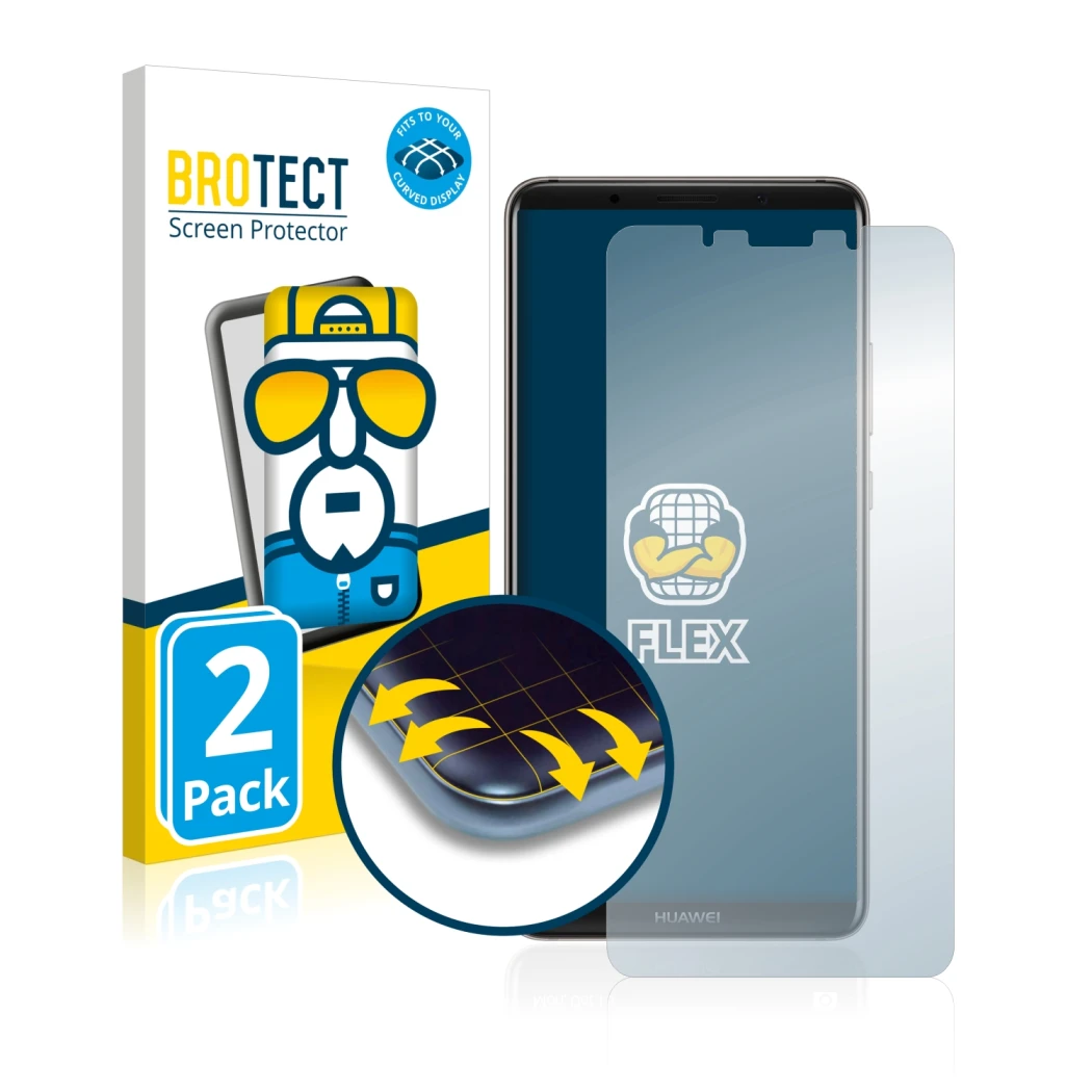 Parte frontale di una confezione del prodotto con il logo del marchio BROTECT. Accanto è raffigurato il dispositivo Huawei Mat