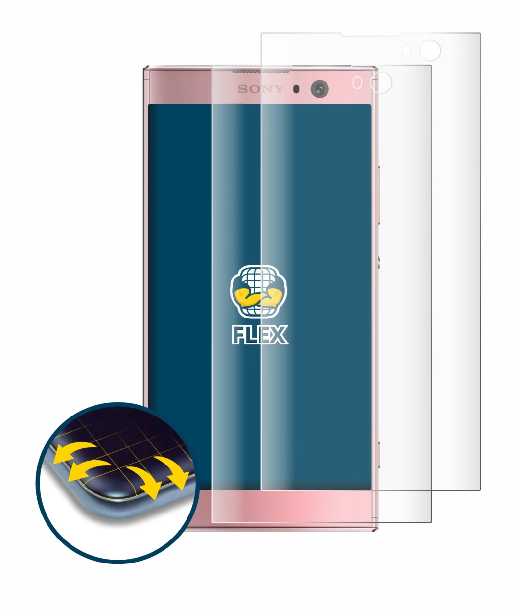Immagine del dispositivo Sony Xperia XA2 con un'ampia varietà di protezioni per lo schermo.