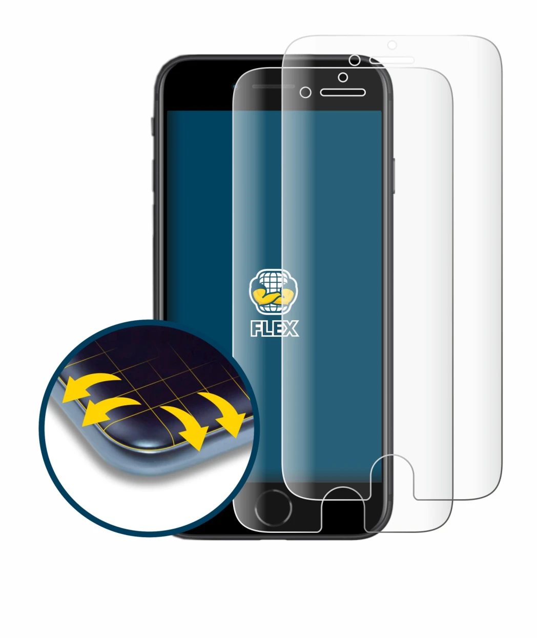 Immagine del dispositivo Apple iPhone SE 2 2020 con un'ampia varietà di protezioni per lo schermo.