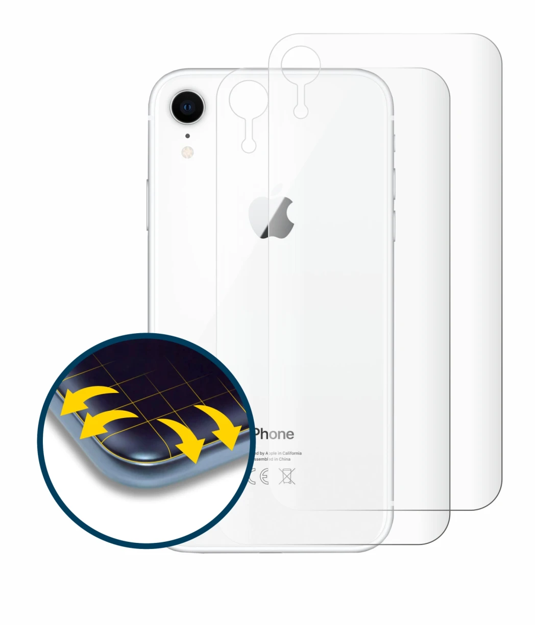 Immagine del dispositivo Apple iPhone XR (Posteriore) con un'ampia varietà di protezioni per lo schermo.
