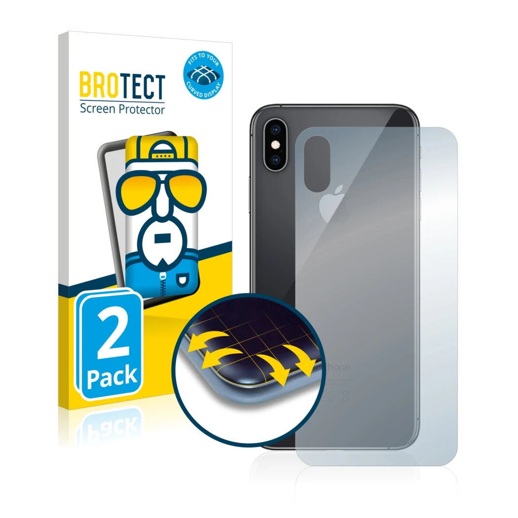 Parte frontale di una confezione del prodotto con il logo del marchio BROTECT. Accanto è raffigurato il dispositivo Apple iPho