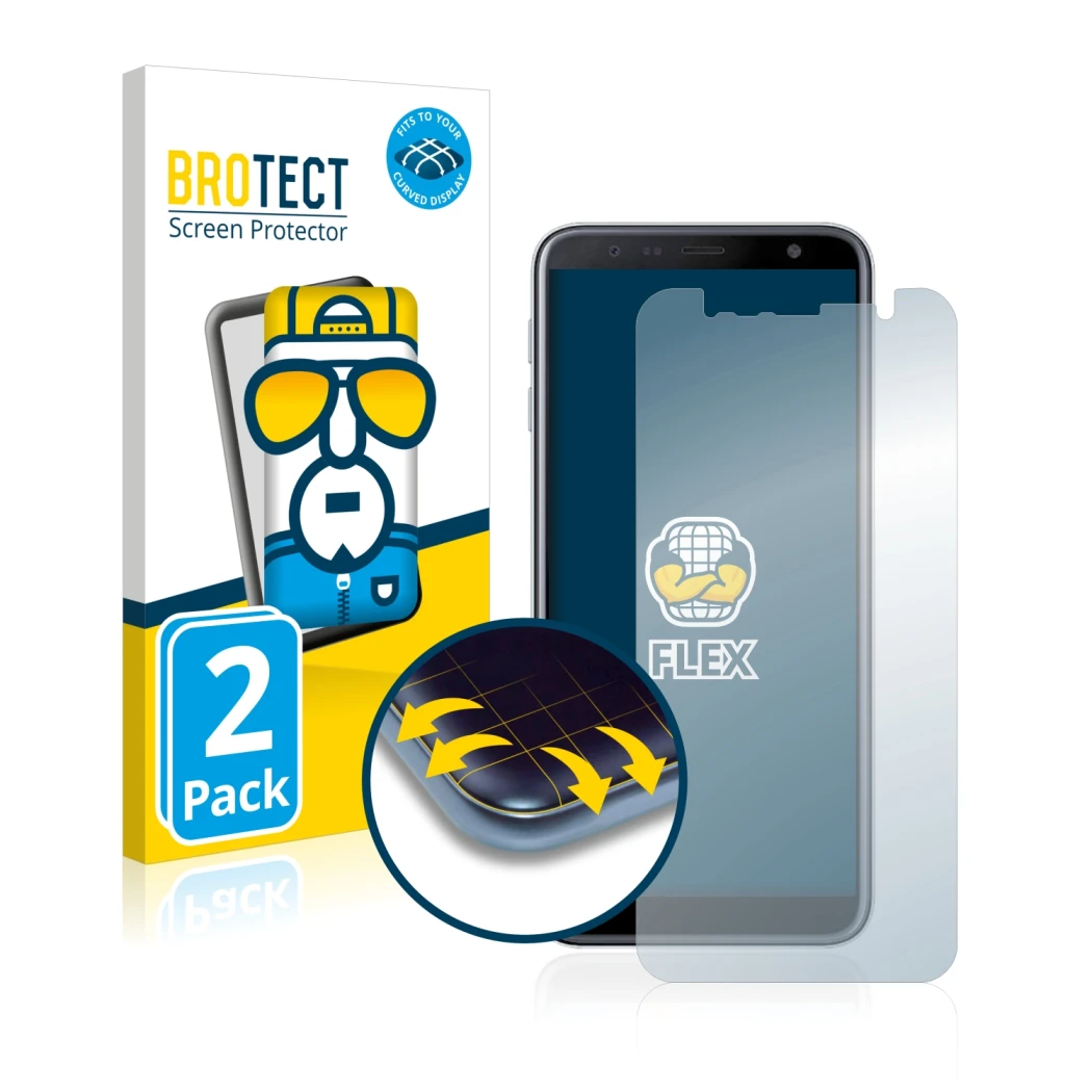 Parte frontale di una confezione del prodotto con il logo del marchio BROTECT. Accanto è raffigurato il dispositivo Samsung Ga