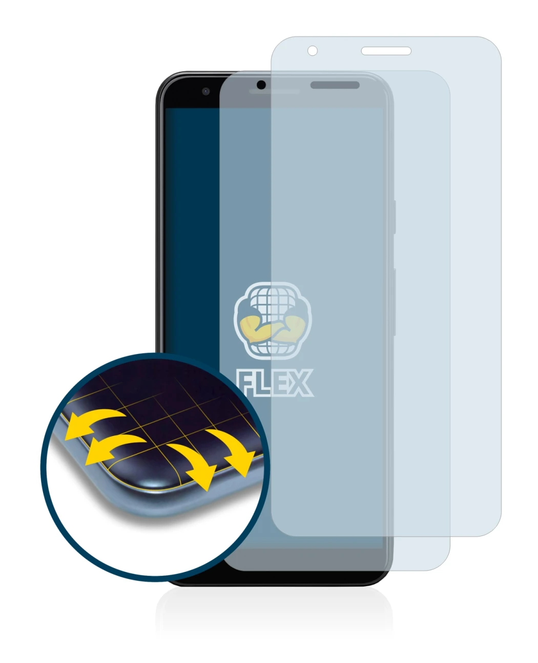 Immagine del dispositivo Google Pixel 3a XL con un'ampia varietà di protezioni per lo schermo.