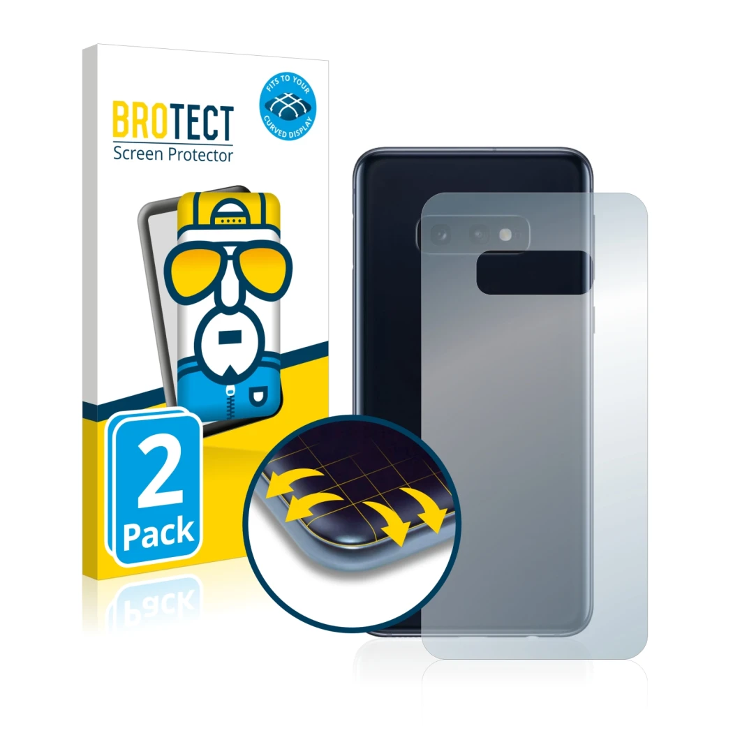 Parte frontale di una confezione del prodotto con il logo del marchio BROTECT. Accanto è raffigurato il dispositivo Samsung Ga