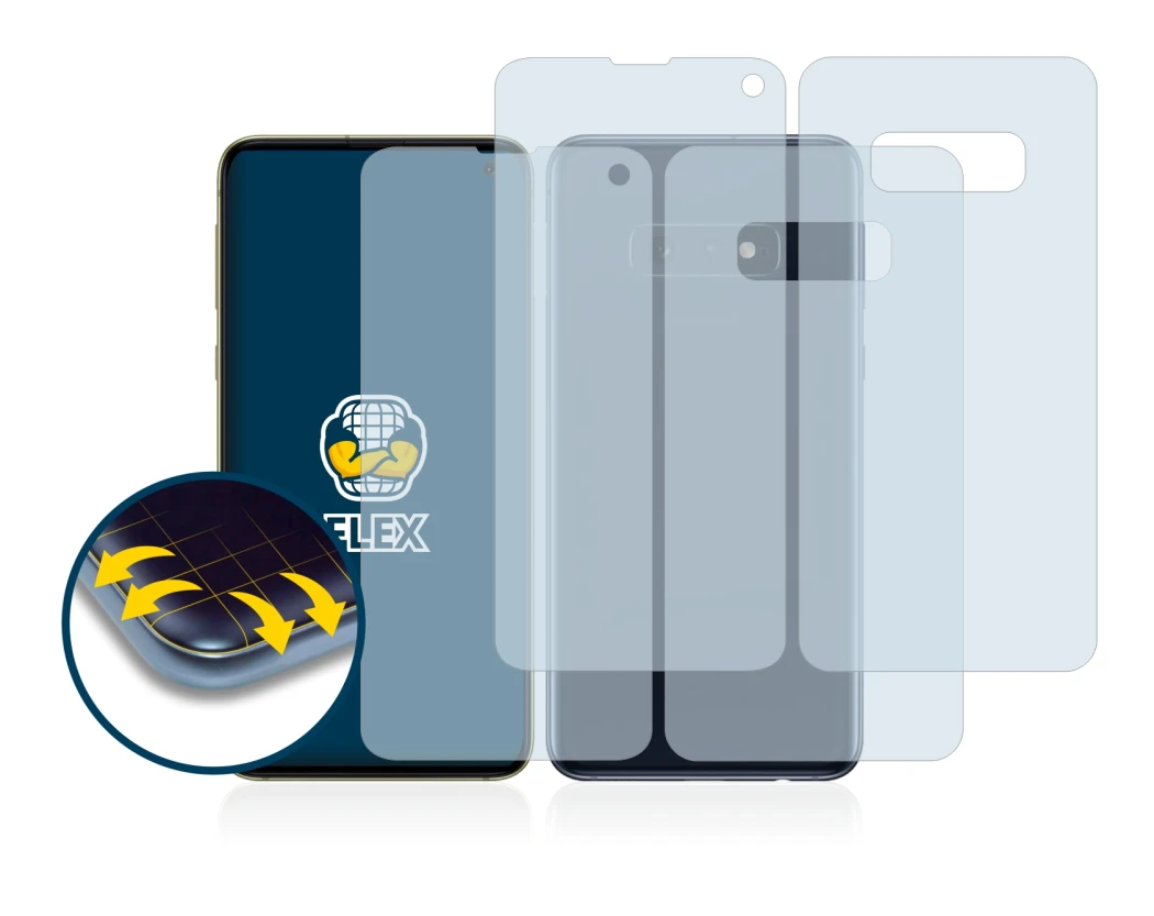 Immagine del dispositivo Samsung Galaxy S10e (Fronte+Retro) con un'ampia varietà di protezioni per lo schermo.