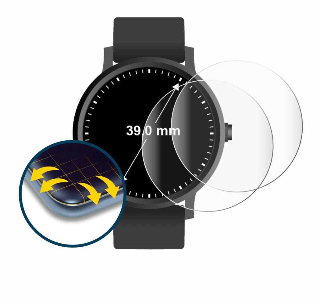 Immagine del dispositivo Circolare Displays (ø: 39 mm) con un'ampia varietà di protezioni per lo schermo.