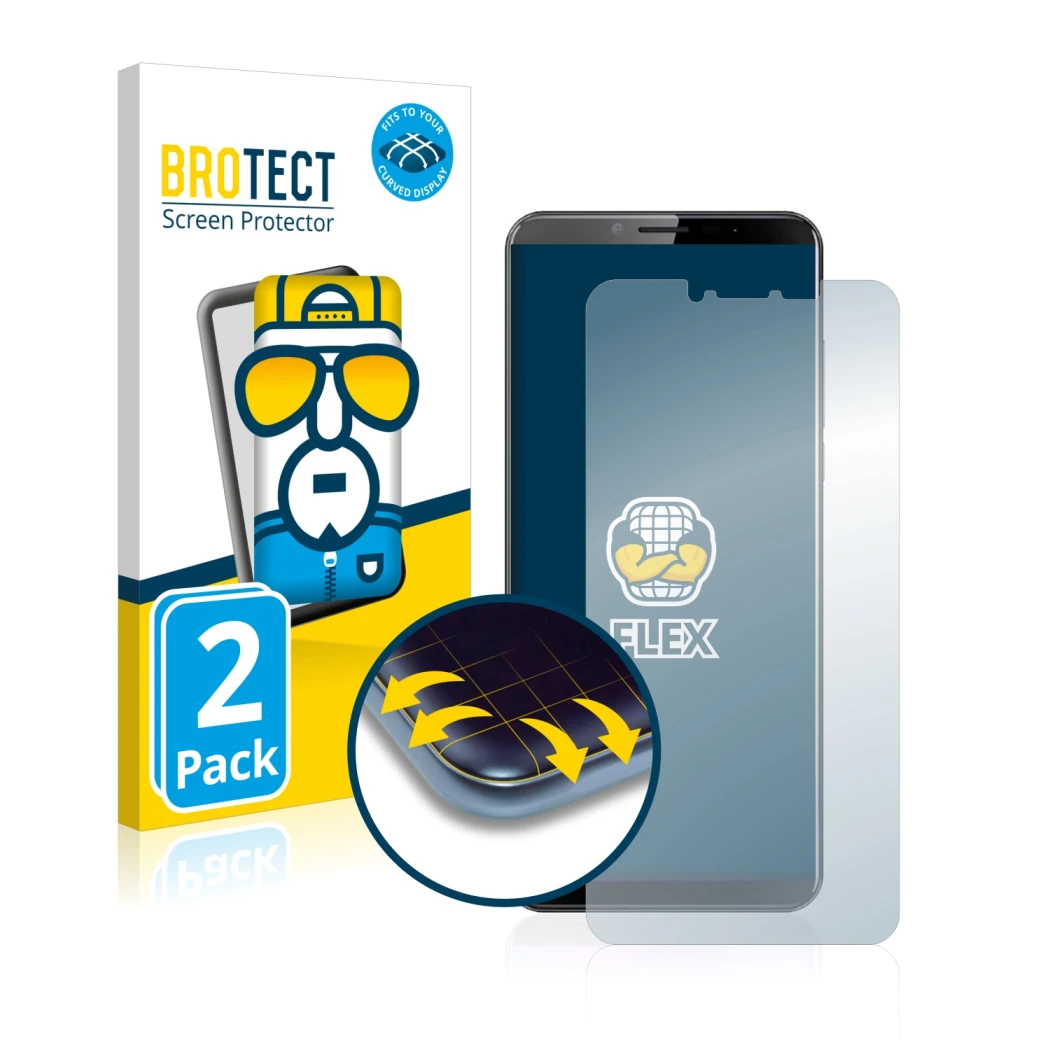 Parte frontale di una confezione del prodotto con il logo del marchio BROTECT. Accanto è raffigurato il dispositivo Cubot X19