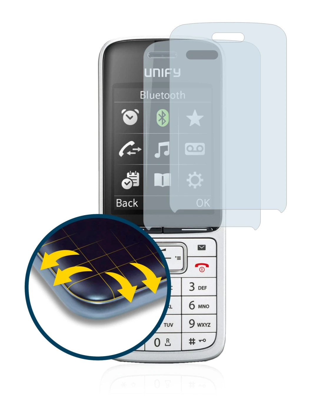 Immagine del dispositivo Unify OpenScape DECT Phone SL5 con un'ampia varietà di protezioni per lo schermo.