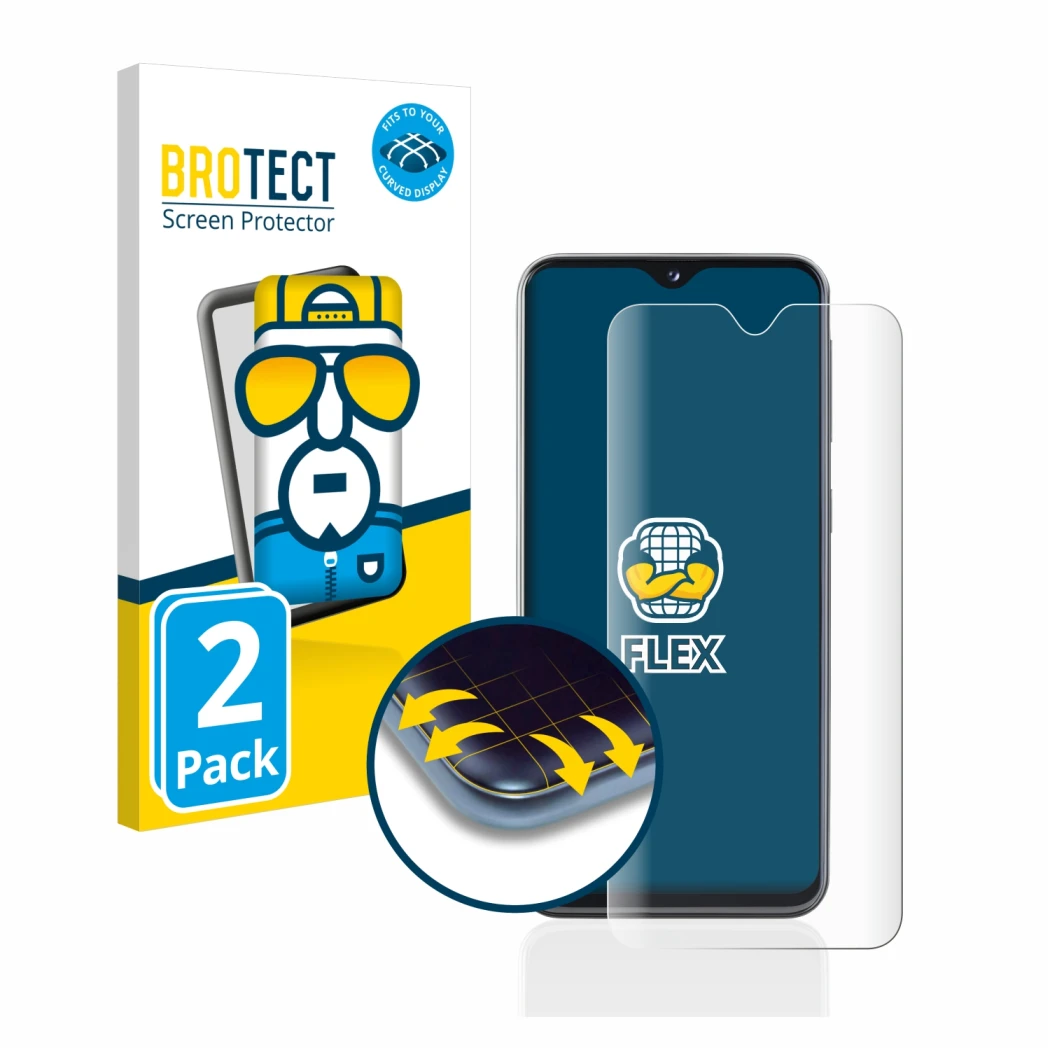 Parte frontale di una confezione del prodotto con il logo del marchio BROTECT. Accanto è raffigurato il dispositivo Samsung Ga
