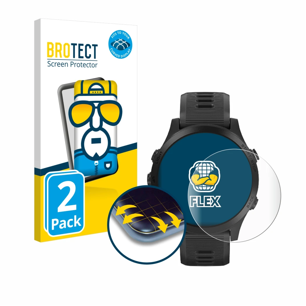 Parte frontale di una confezione del prodotto con il logo del marchio BROTECT. Accanto è raffigurato il dispositivo Garmin For