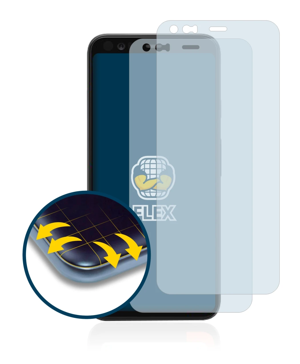 Immagine del dispositivo Google Pixel 4 con un'ampia varietà di protezioni per lo schermo.