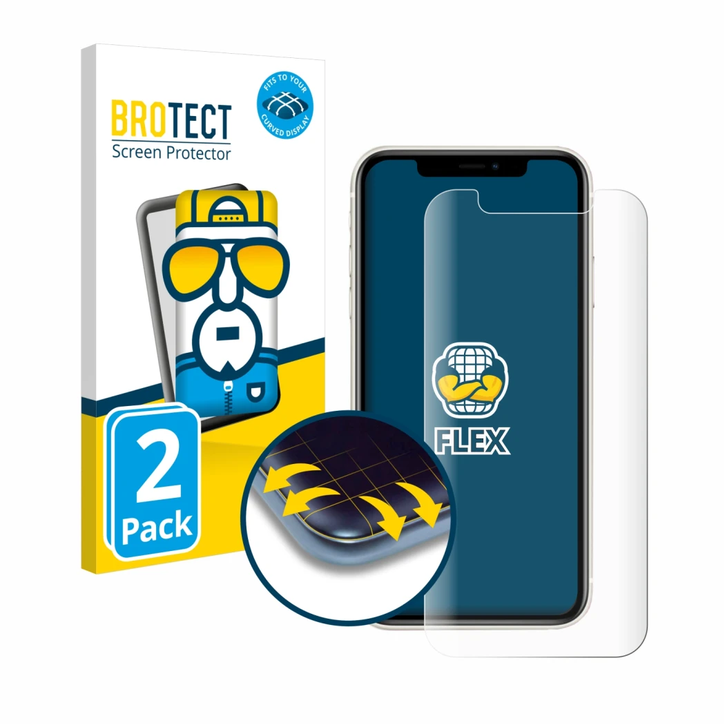 Parte frontale di una confezione del prodotto con il logo del marchio BROTECT. Accanto è raffigurato il dispositivo Apple iPho