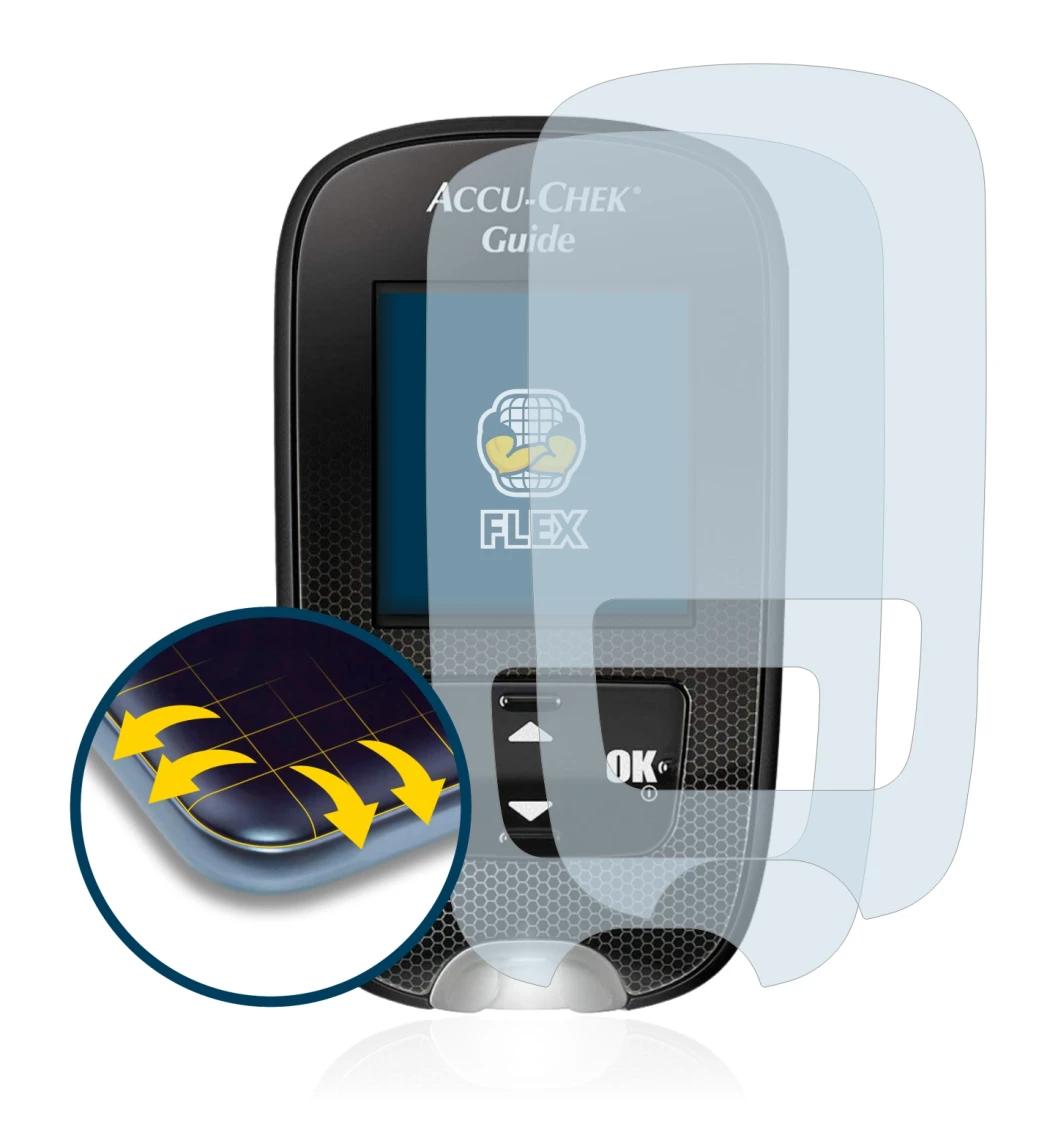 Immagine del dispositivo Accu-Chek Guide con un'ampia varietà di protezioni per lo schermo.