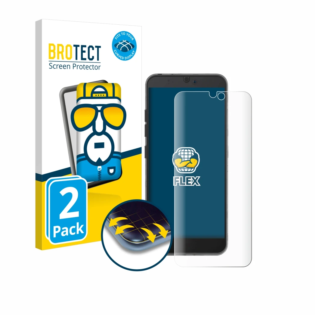 Parte frontale di una confezione del prodotto con il logo del marchio BROTECT. Accanto è raffigurato il dispositivo Fairphone