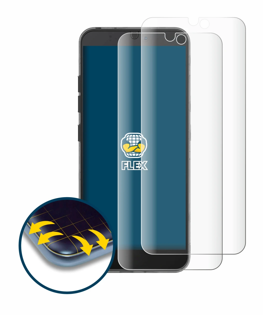 Immagine del dispositivo Fairphone 3 con un'ampia varietà di protezioni per lo schermo.