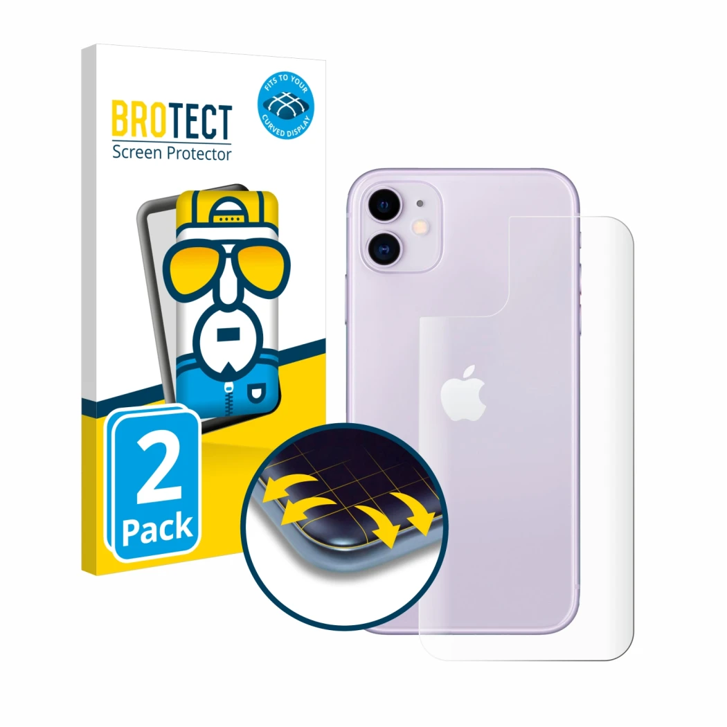 Parte frontale di una confezione del prodotto con il logo del marchio BROTECT. Accanto è raffigurato il dispositivo Apple iPho