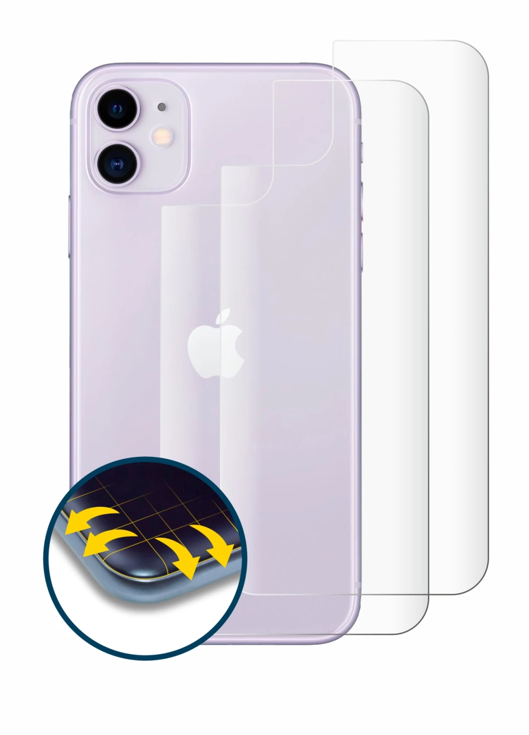 Immagine del dispositivo Apple iPhone 11 (Posteriore) con un'ampia varietà di protezioni per lo schermo.