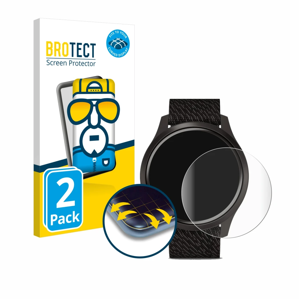 Parte frontale di una confezione del prodotto con il logo del marchio BROTECT. Accanto è raffigurato il dispositivo Garmin viv