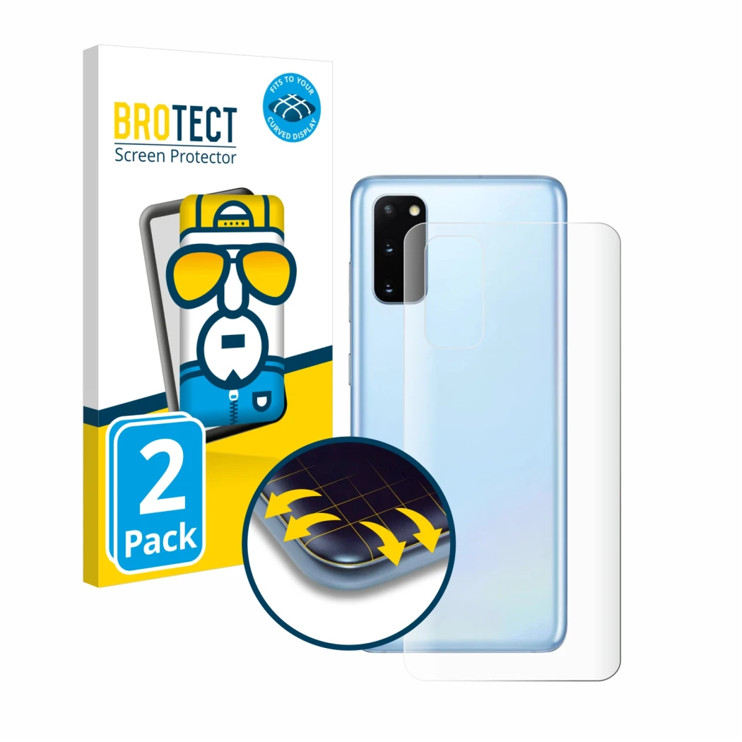 Parte frontale di una confezione del prodotto con il logo del marchio BROTECT. Accanto è raffigurato il dispositivo Samsung Ga