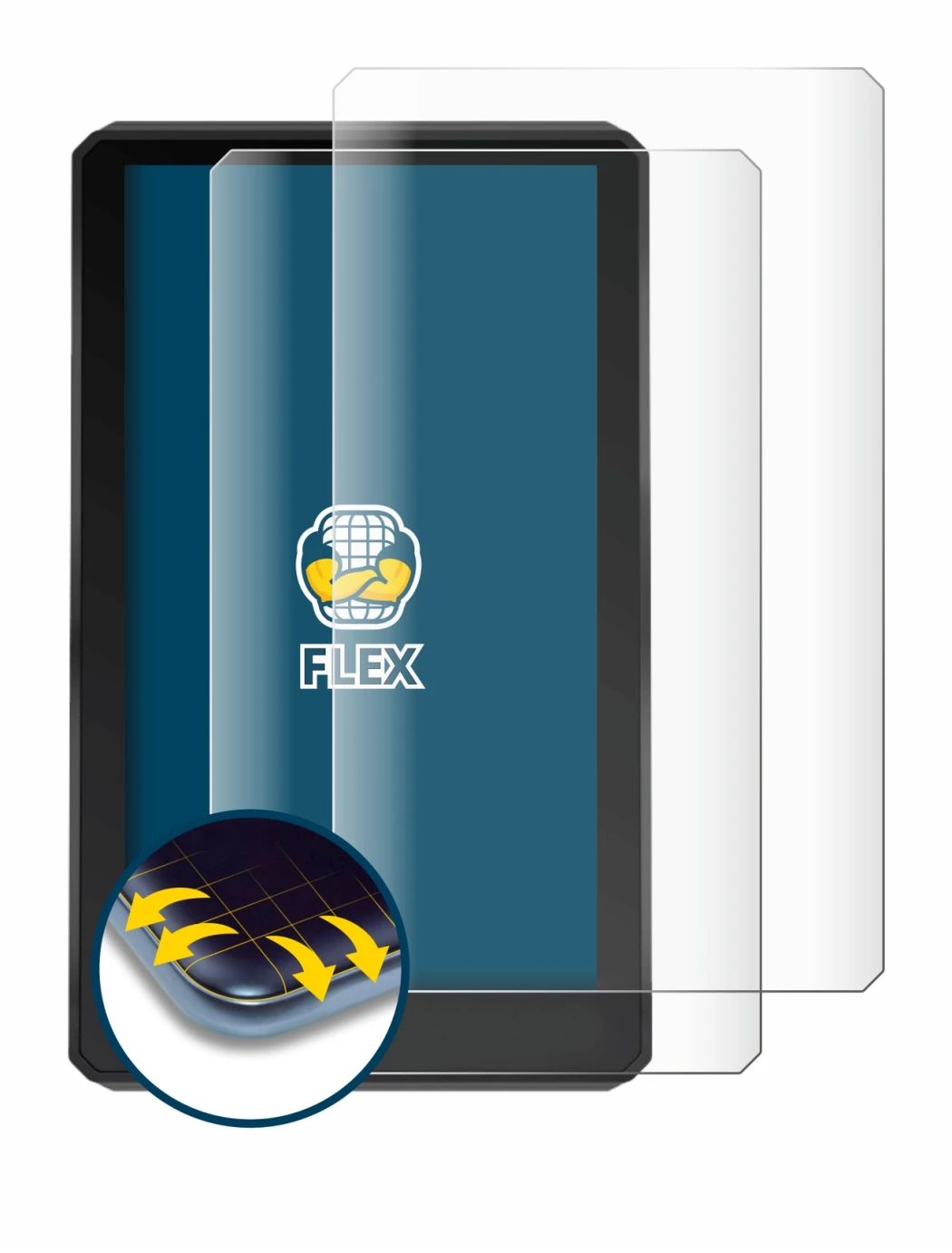 Immagine del dispositivo Garmin zumo XT con un'ampia varietà di protezioni per lo schermo.