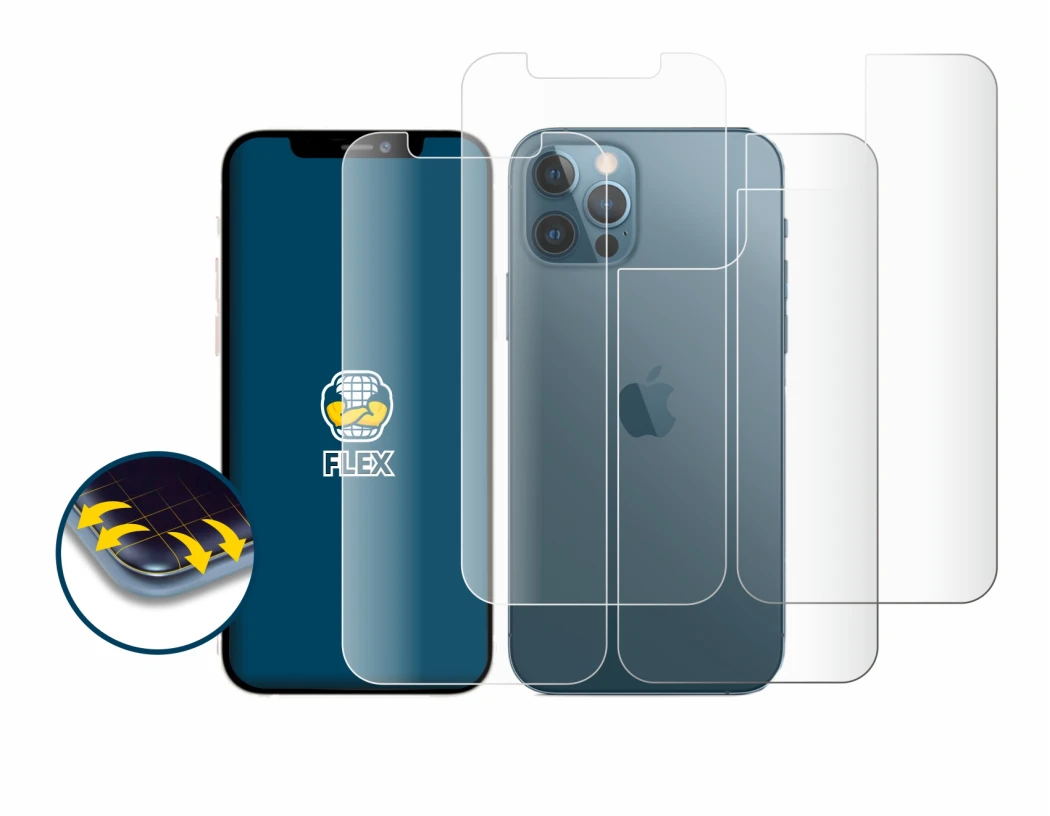 Immagine del dispositivo Apple iPhone 12 Pro (Fronte+Retro) con un'ampia varietà di protezioni per lo schermo.